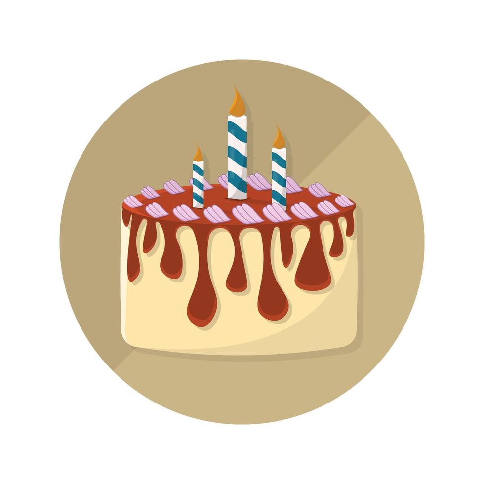 Birthday cake with creamy layer and candle icon illustration eps 10 vector