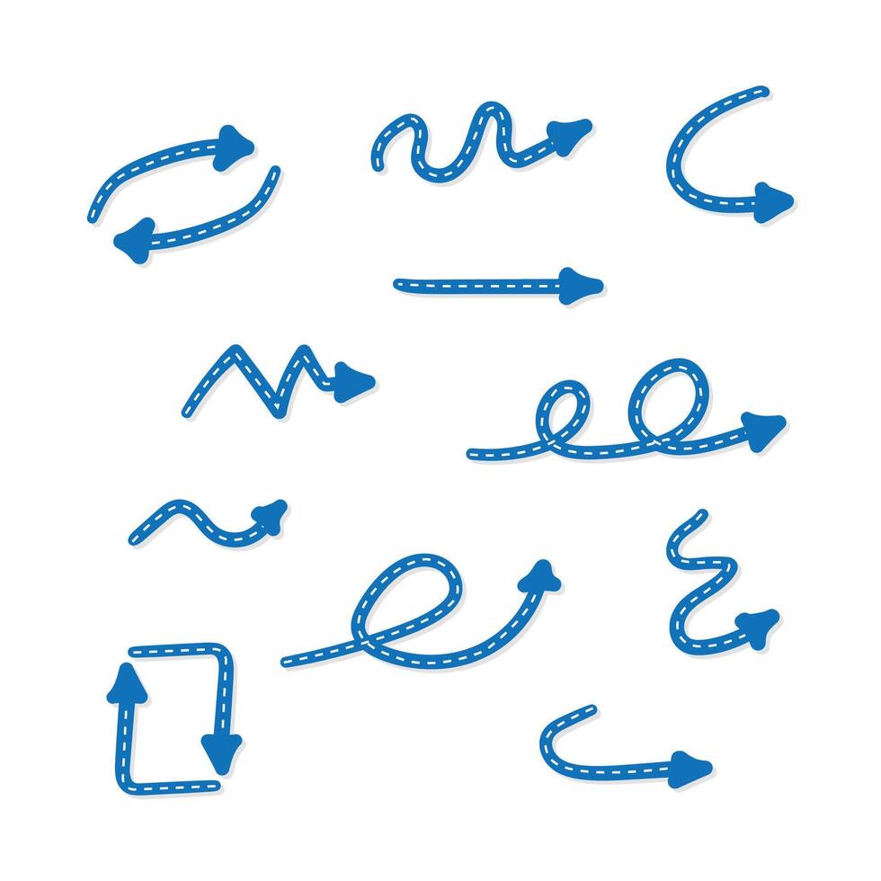 Set of hand drawn curvy arrows icons blue color illustration eps 10 vector
