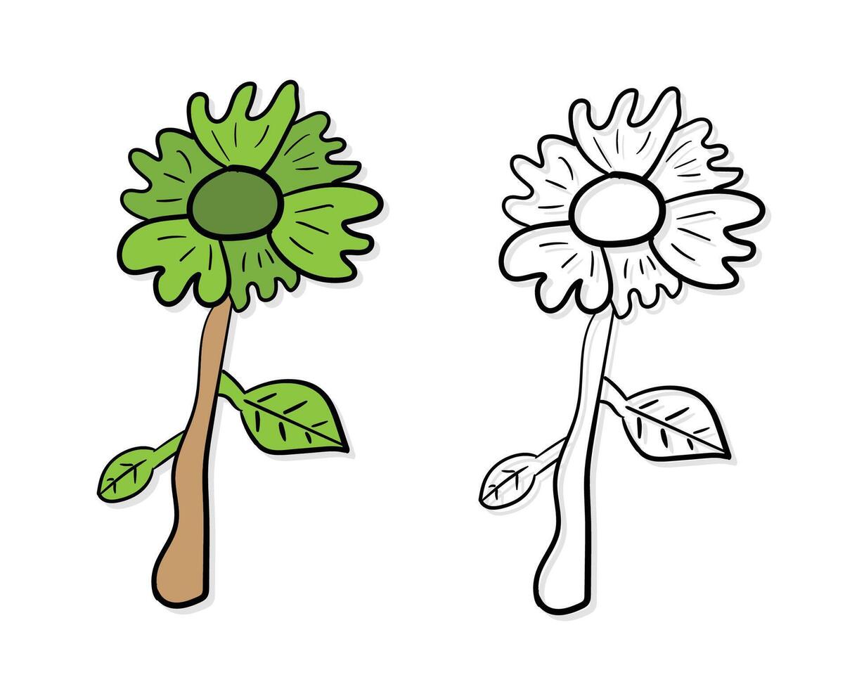 Hand drawn flower simple floral with leaves and flowers illustration isolated on white background vector