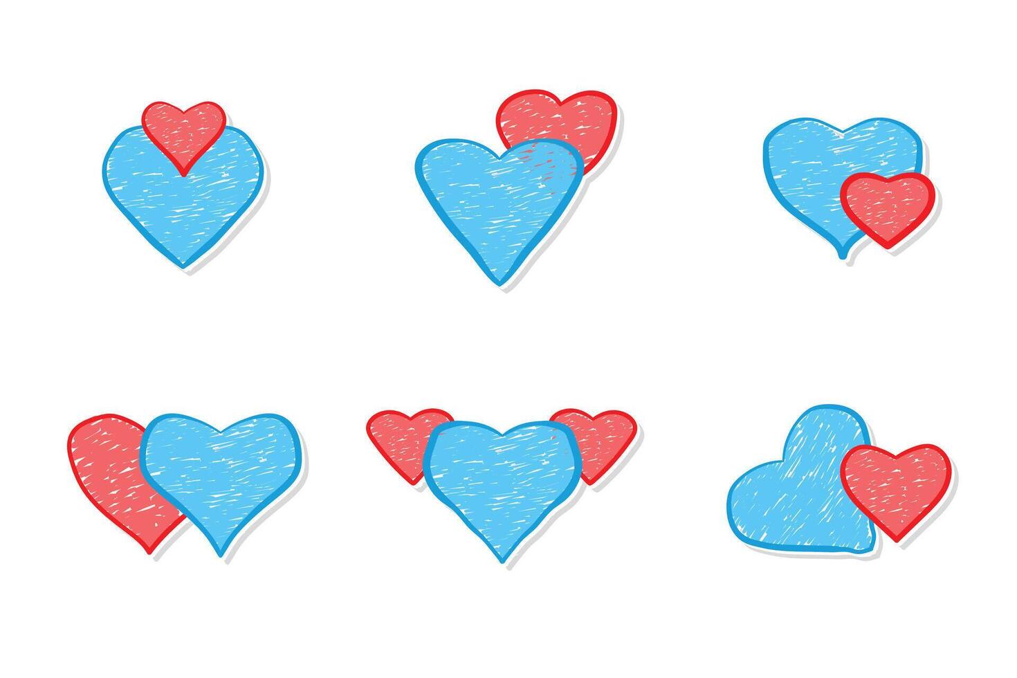 Set of colorful heart isolated hand drawn heart doddles illustration isolated on white background vector