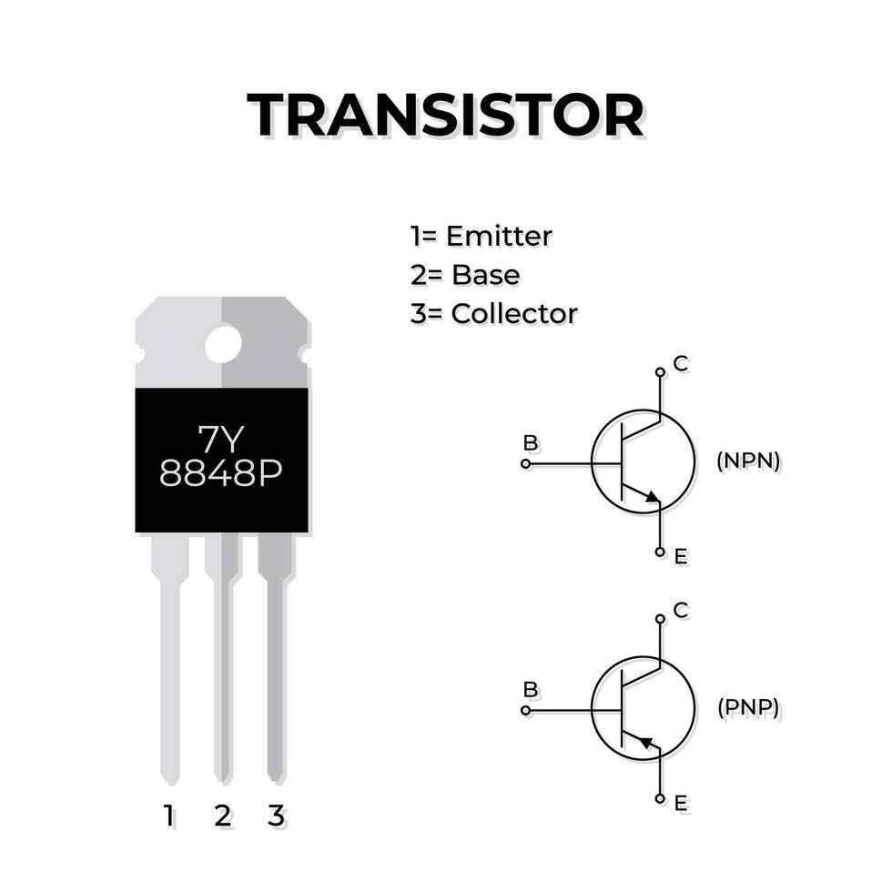 Transistor electronic component with its symbol diagram illustration eps 10 vector