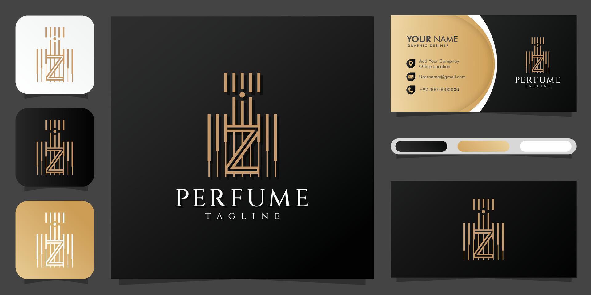 Luxury logo branding template of perfume logo design and business card vector