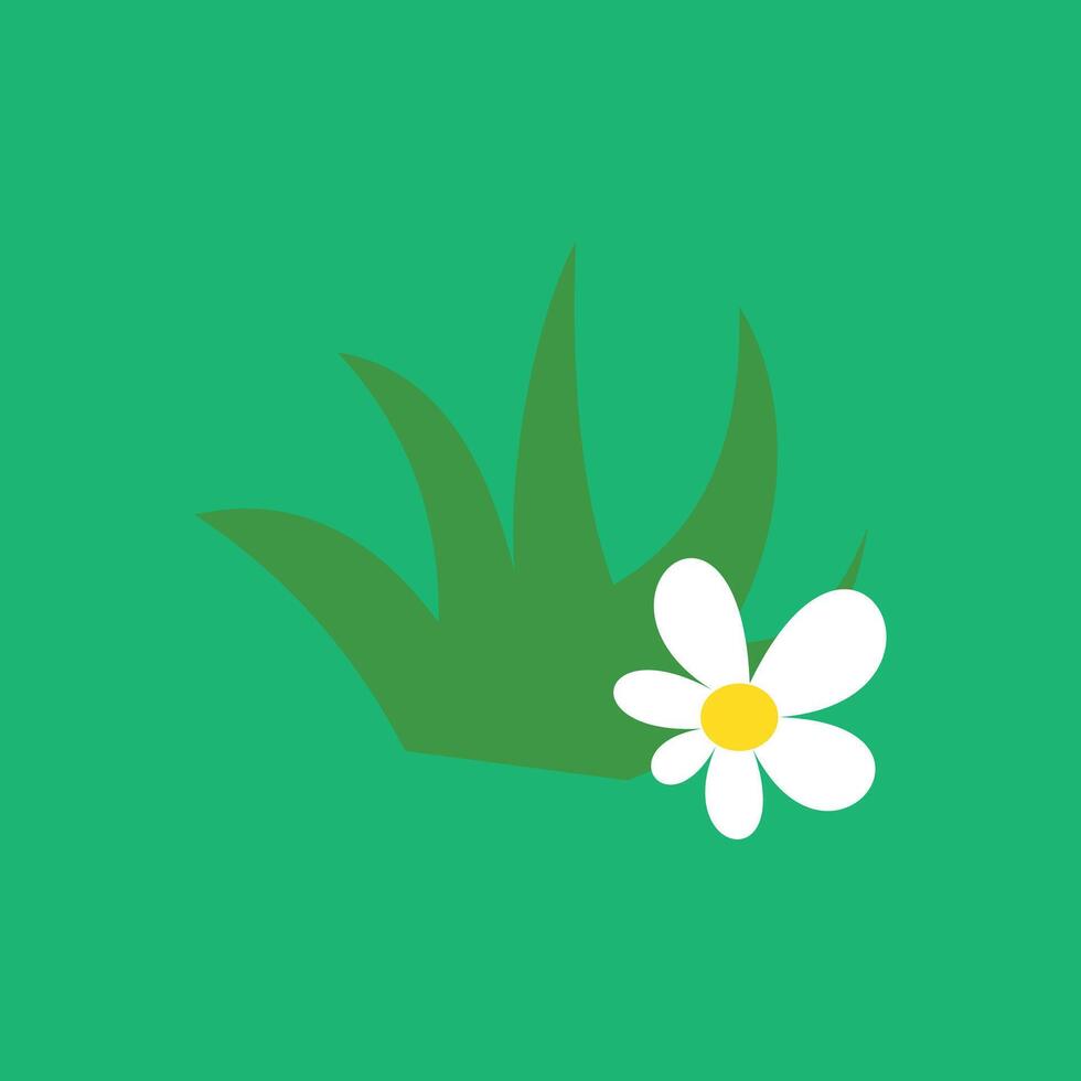 chamomile flower on a green background. Grass and flower icon. Simple illustration of grass and flower icon for web. Silhouette meadow natural and plant design elements vector