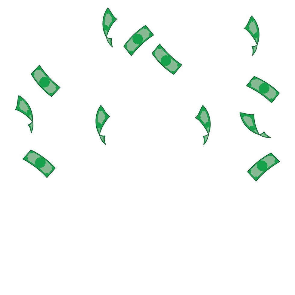 American dollar notes falling. Scattered USD bills on white background. USA money. Comely illustration. Graphic design elements illustrating wealth, finance, money and the economy vector