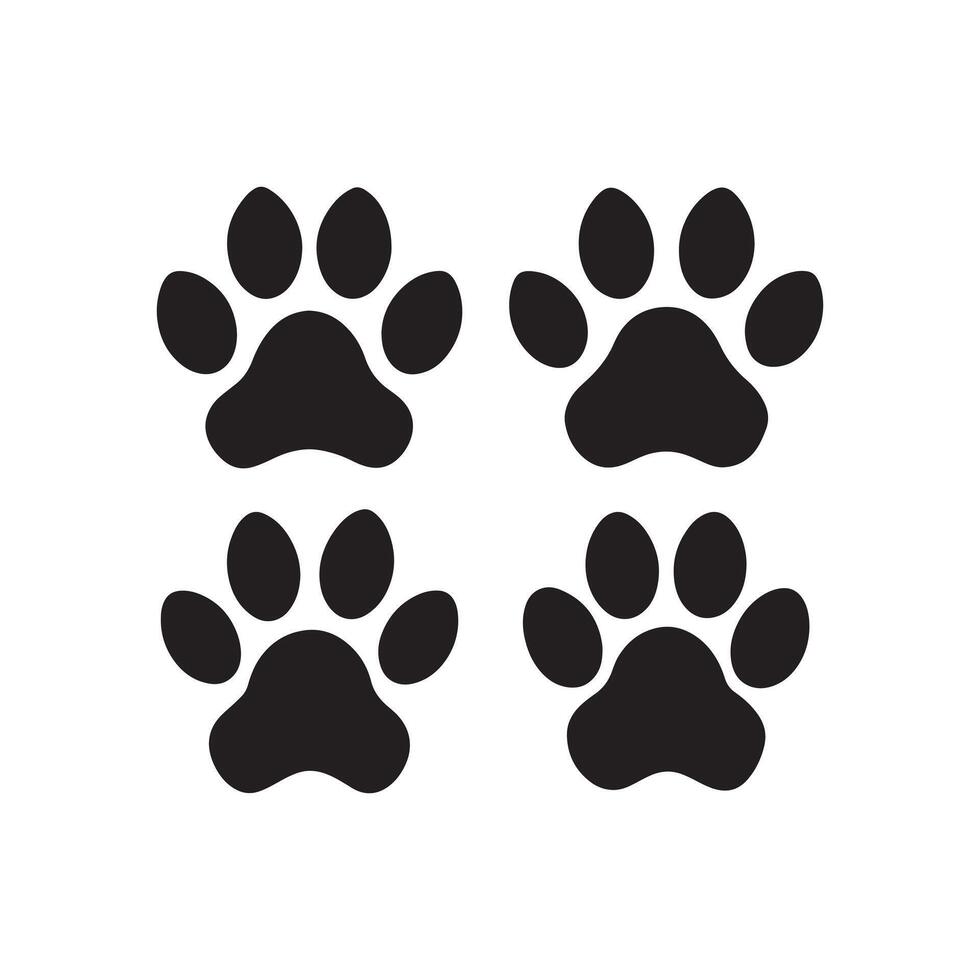 Dog and cat paw prints collection. Logo. paw silhouette icon set black . Isolated Illustration. Black on White background. vector