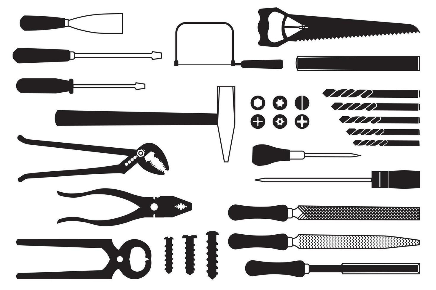 set of Tools silhouette illustration. vector