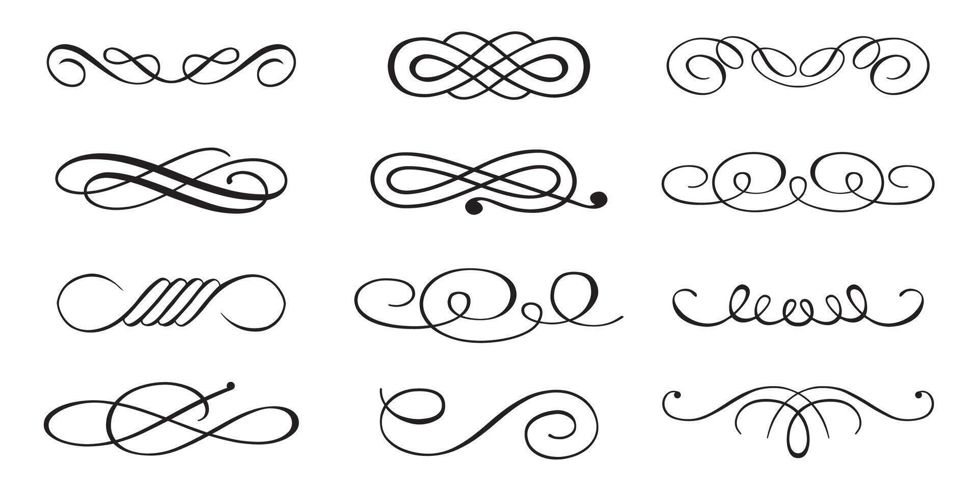 Set of decorative divider elements. Border calligraphic collection. vector