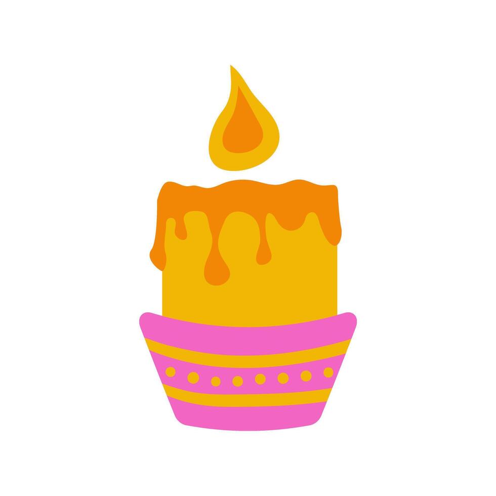 simple short thick wax candle burns in the candlestick vector