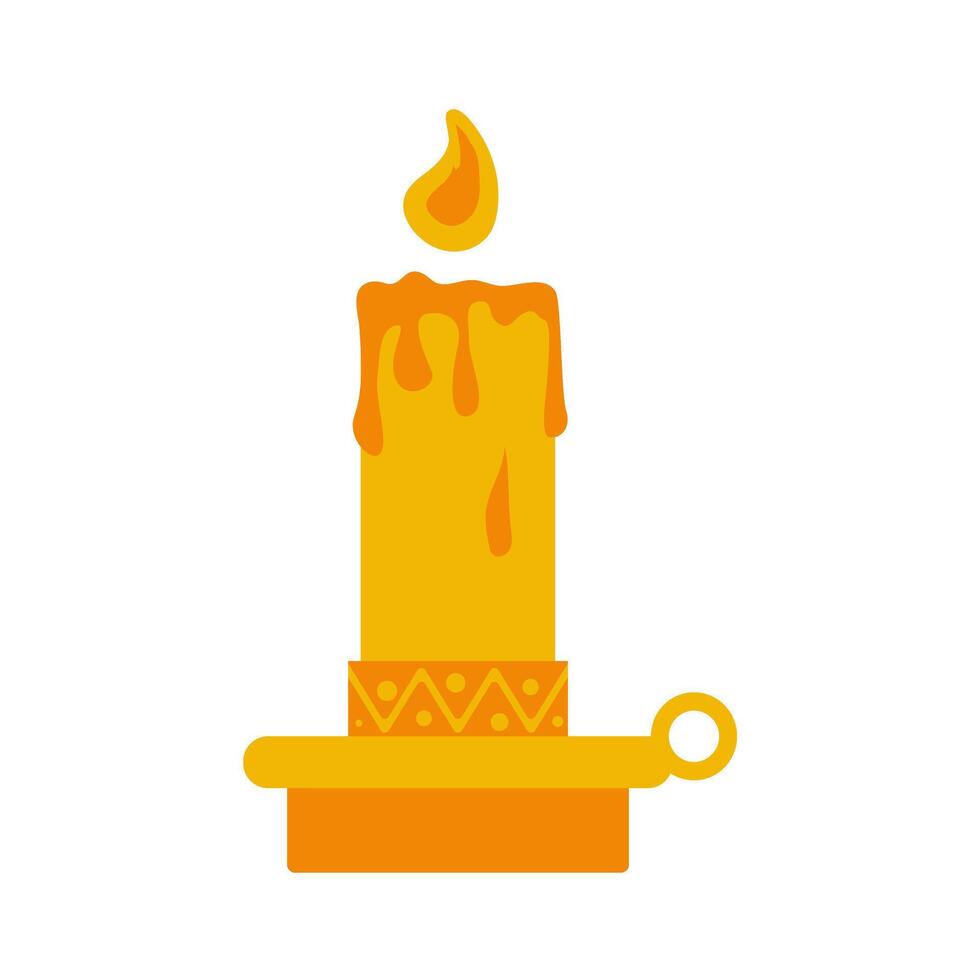simple long thick wax candle burns in the candlestick vector