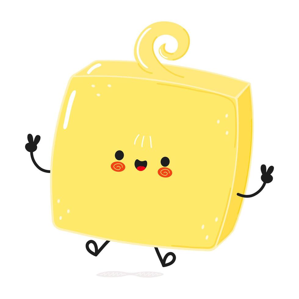 Butter jumping character. hand drawn cartoon kawaii character illustration icon. Isolated on white background. Butter character concept vector