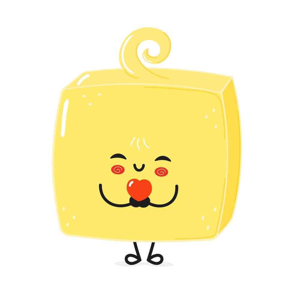 Butter holding a heart in hands character. hand drawn cartoon kawaii character illustration icon. Isolated on white background Butter in love character concept vector