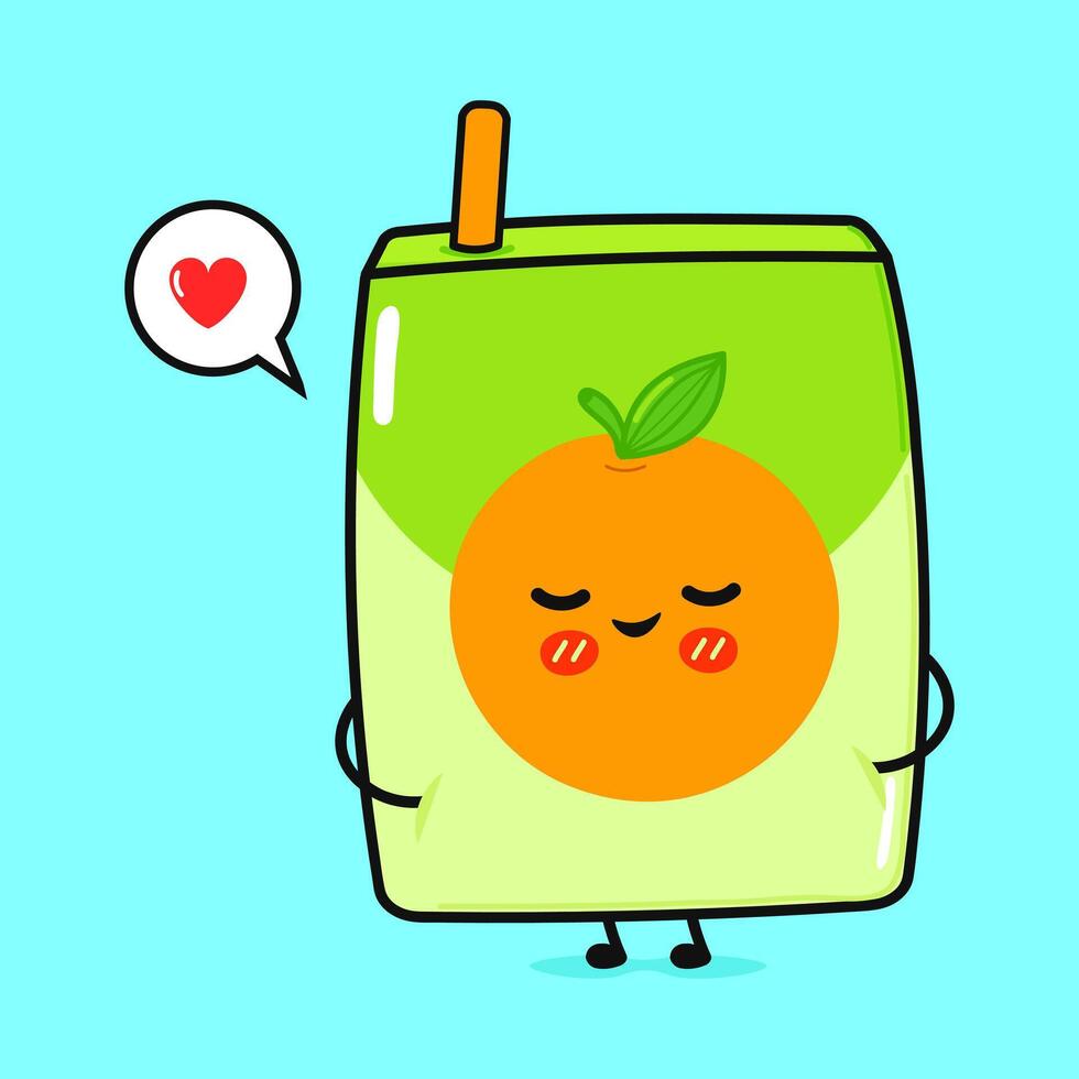Juice in love character. hand drawn cartoon kawaii character illustration icon. Isolated on blue background. Orange juice character concept vector
