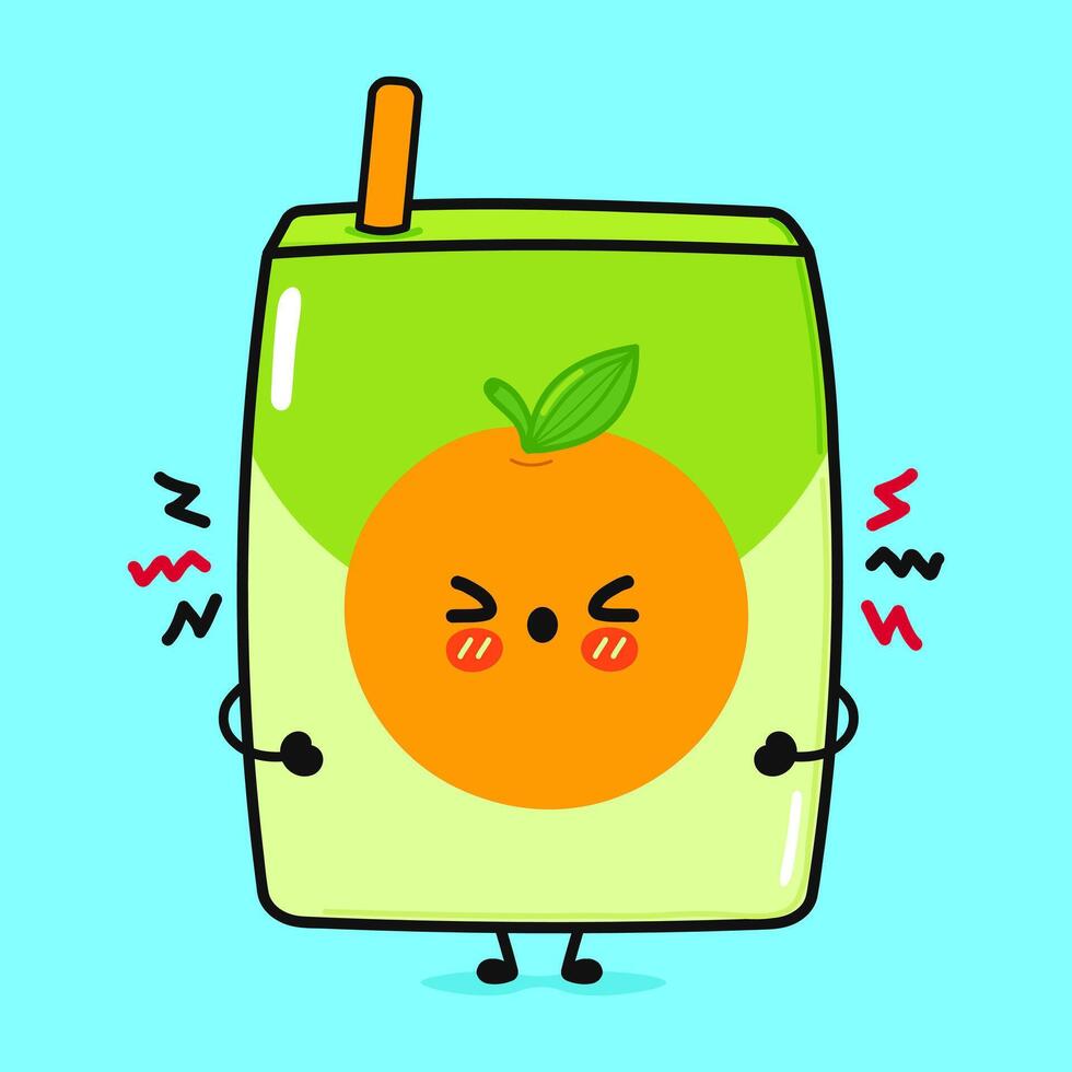Angry Juice character. hand drawn cartoon kawaii character illustration icon. Isolated on blue background. Sad Orange juice character concept vector