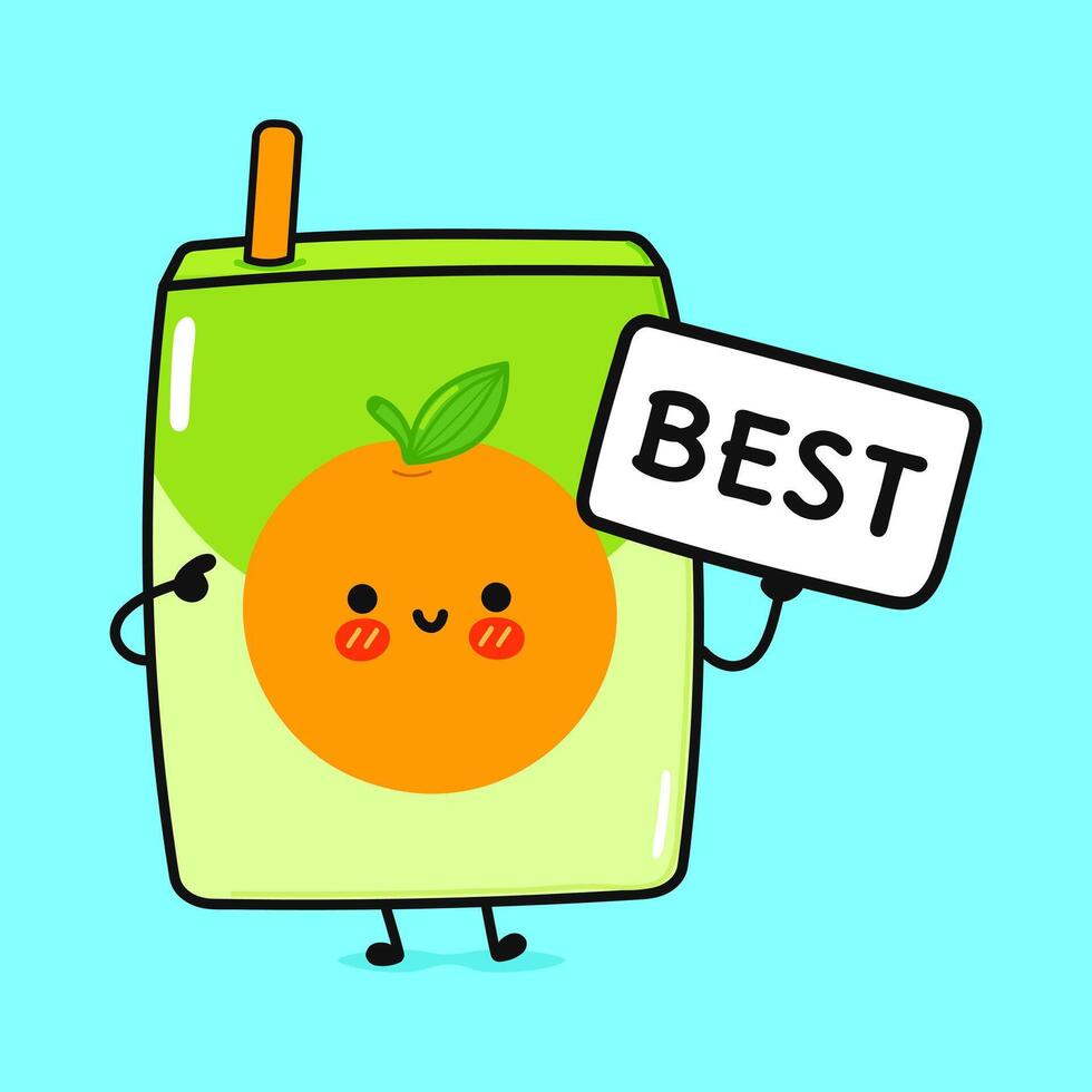 Cute Juice with poster best. hand drawn cartoon kawaii character illustration icon. Isolated on blue background. Orange juice think concept vector
