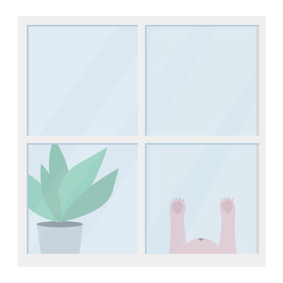 Cat trying to reach the window. Flat illustration. vector