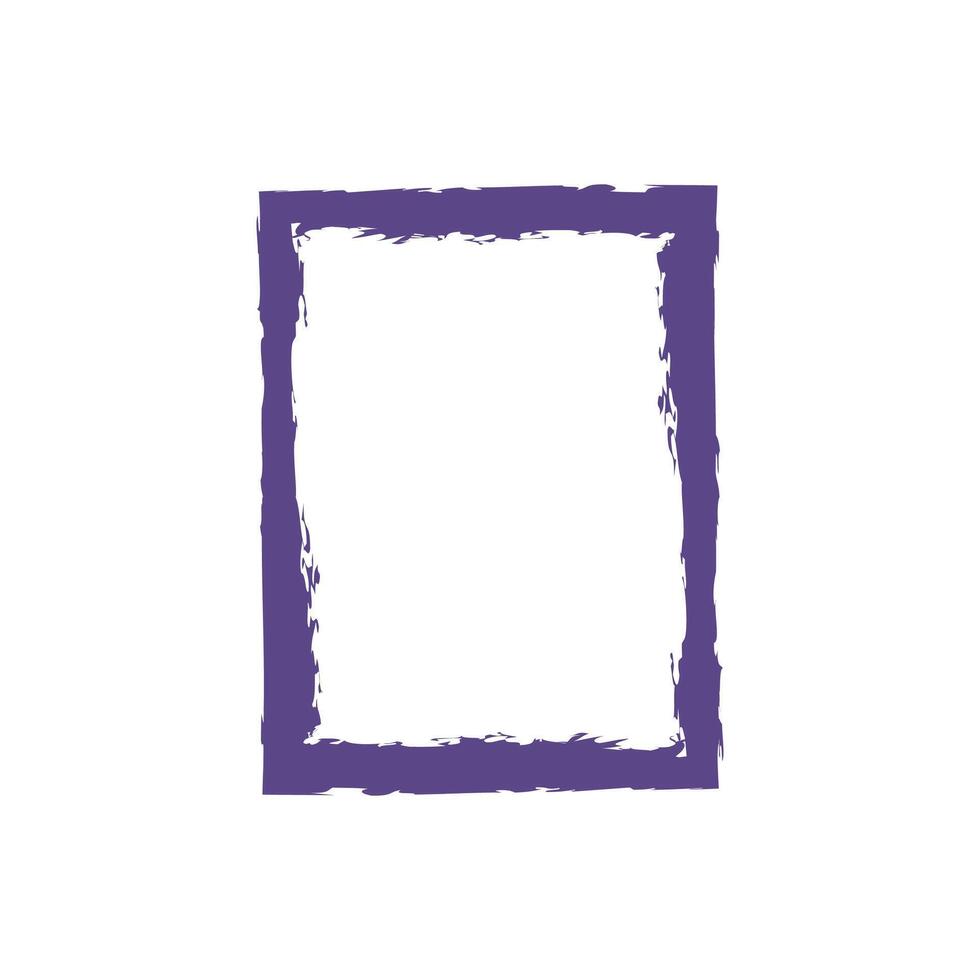 a rectangular frame with a textured, brushstroke appearance. The frame is colored in a shade of purple and has a slightly uneven edge, giving it an artistic and hand-drawn look. vector