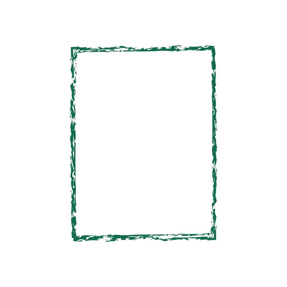 a rectangular frame with a textured, uneven green border. The interior of the frame is blank and white, creating a contrast with the rough edges of the frame. vector