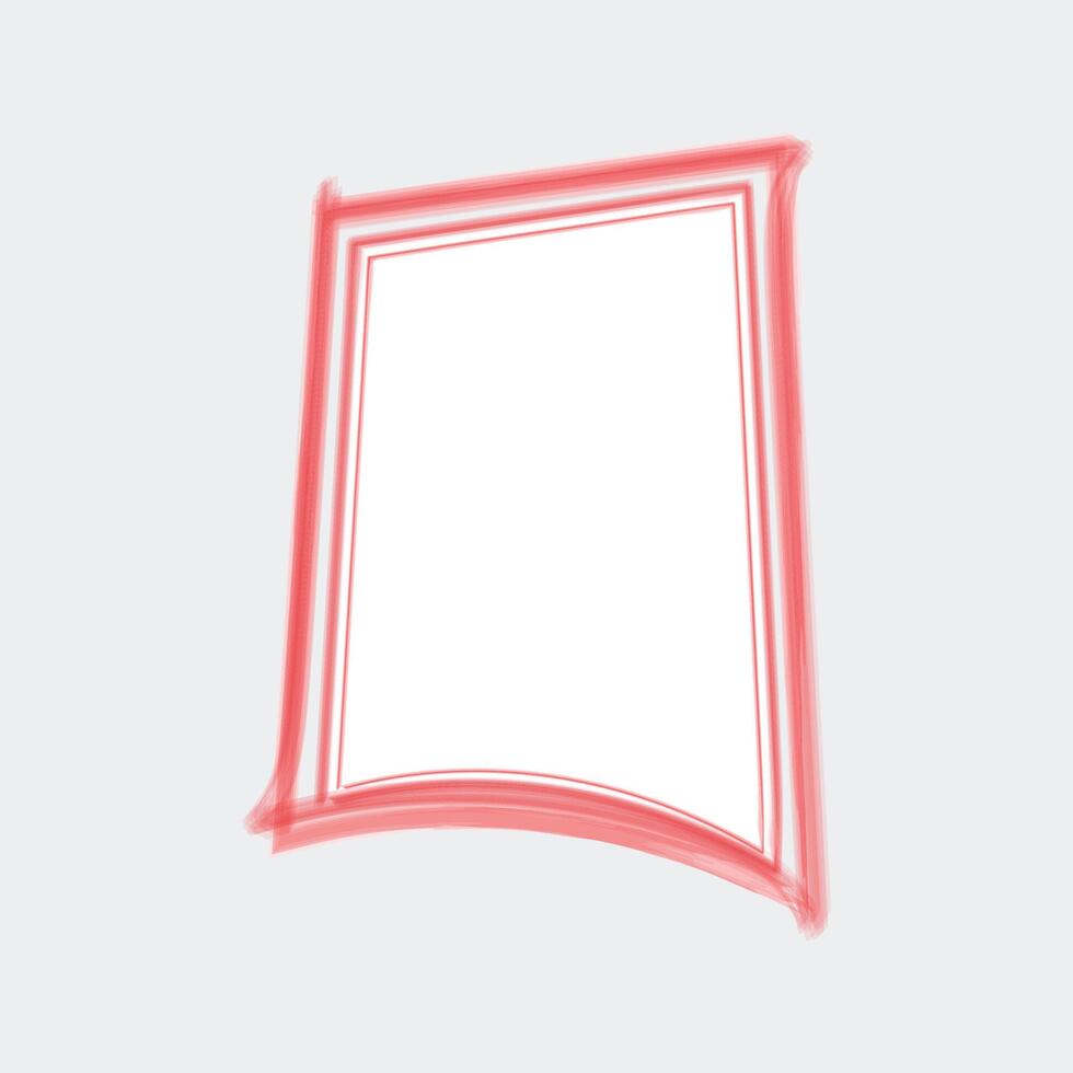 a stylized representation of a rectangular frame with a slightly curved bottom edge. The frame is outlined in a soft red color, with an inner white space that appears empty. vector