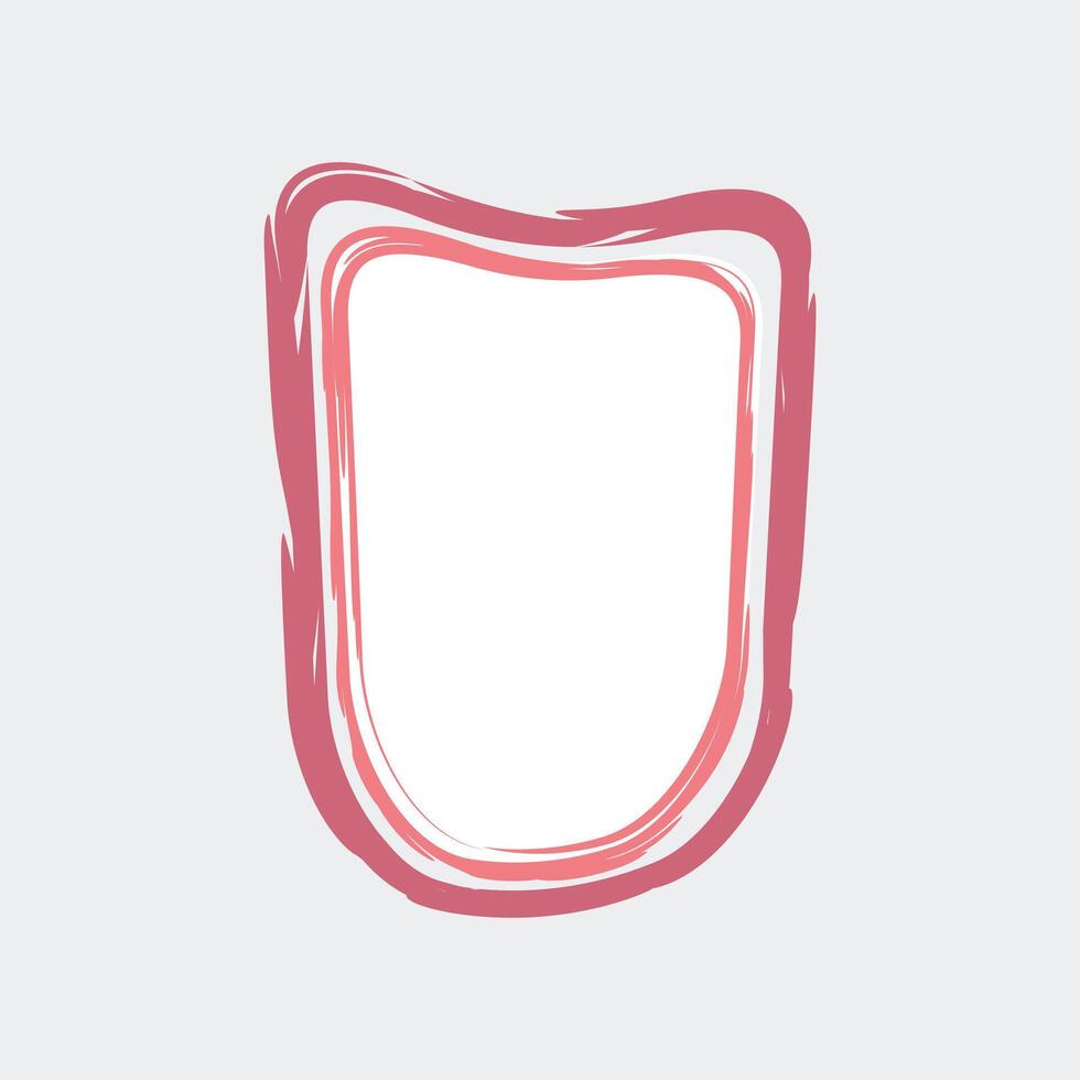 a simple, stylized shield or badge shape outlined in a soft pink color. vector