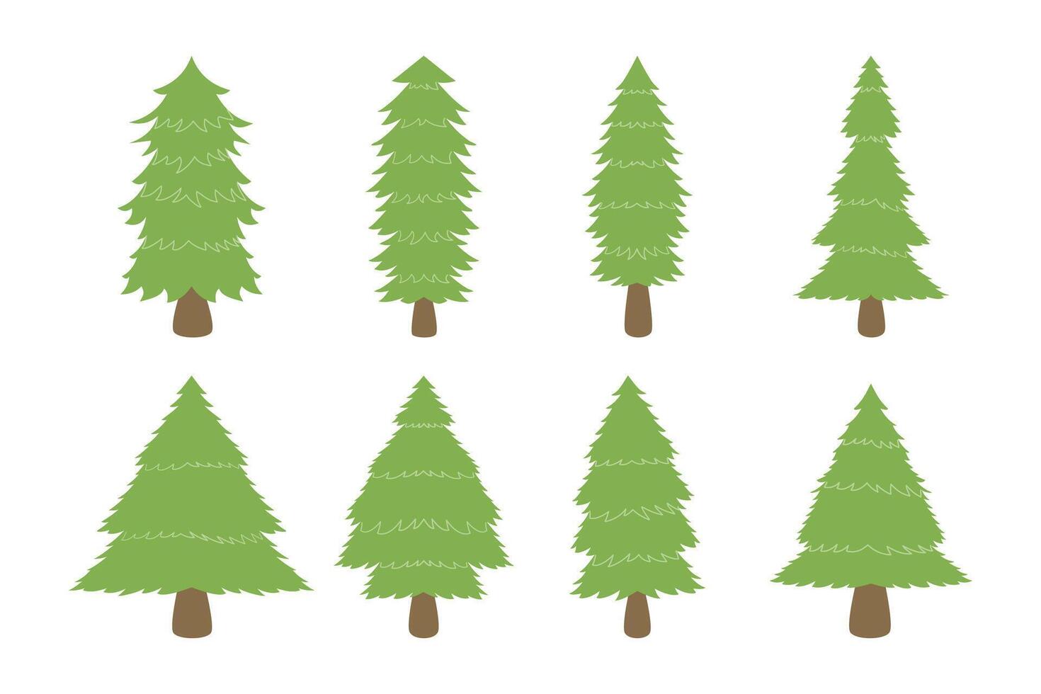 Set of hand drawn cartoon pine tree vector