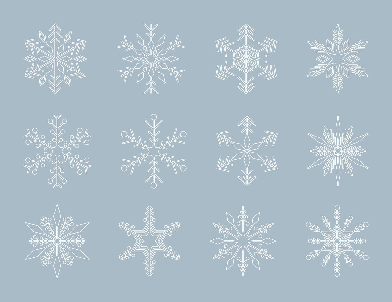 Set of white geometric shape snowflakes on blue background vector