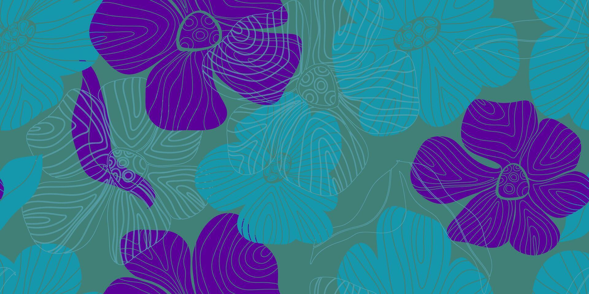 a purple and blue floral pattern on a green background vector