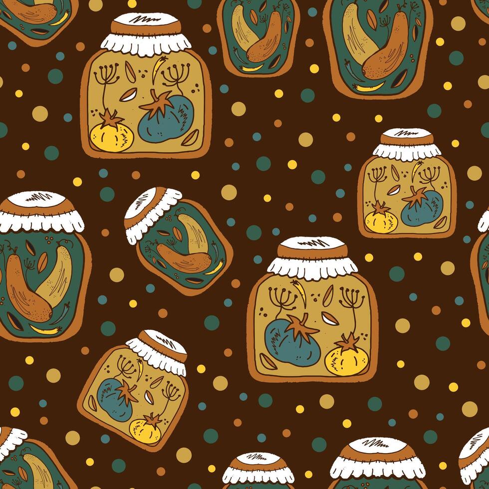 a pattern with jars and food in them vector