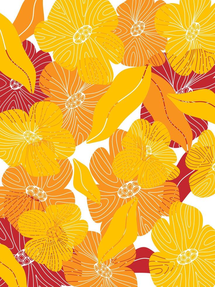a pattern with yellow and red flowers vector