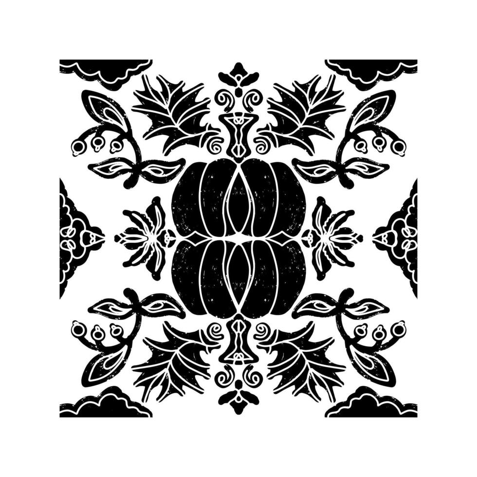 a black and white pattern with flowers and leaves vector