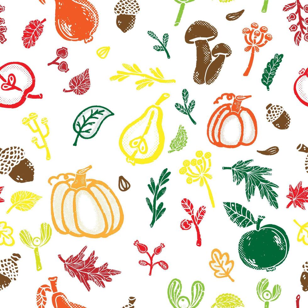 autumn seamless pattern with leaves and fruits vector
