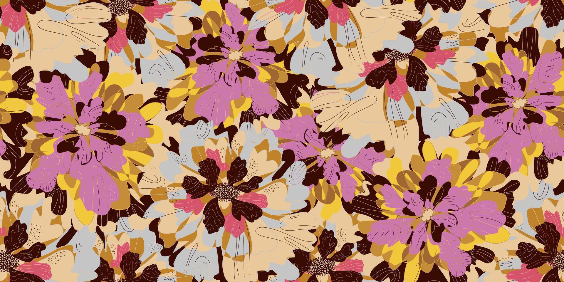 a pattern with flowers in brown, pink and yellow vector