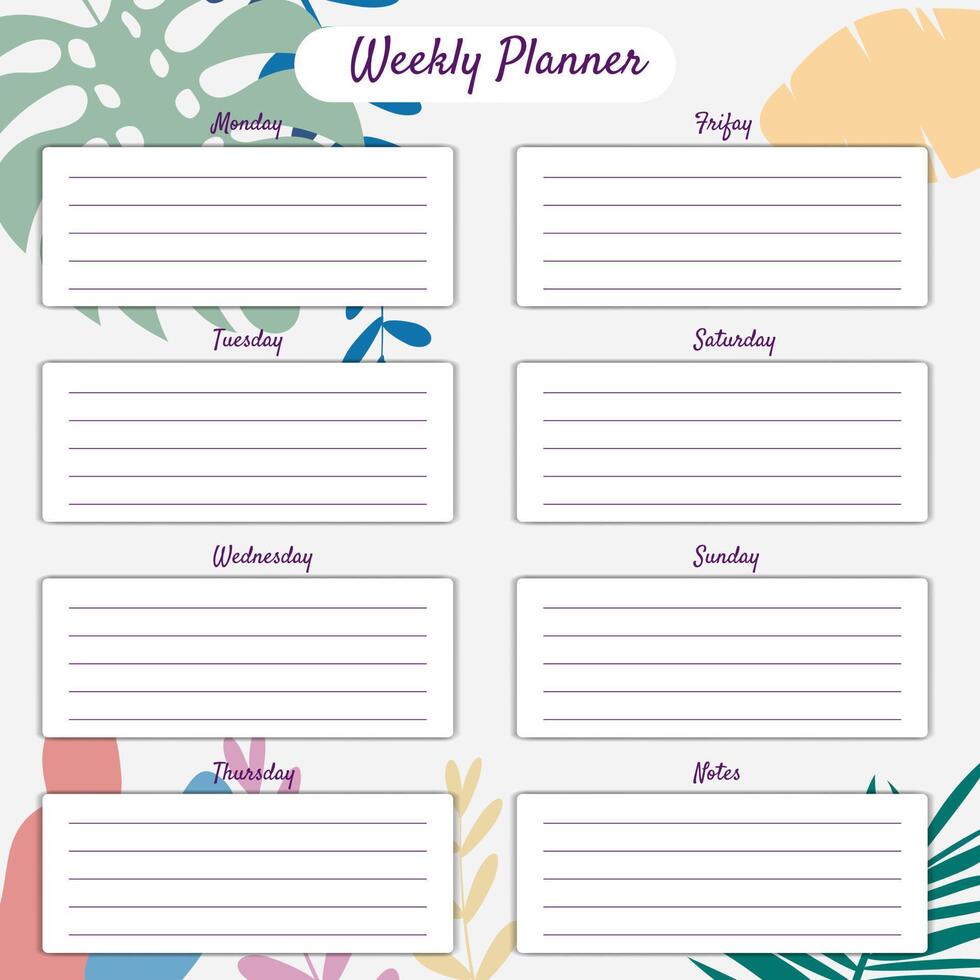Weekly planner printable vector