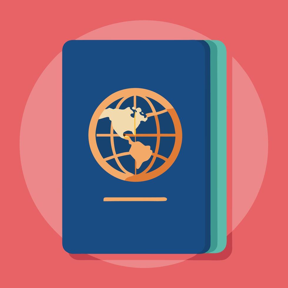 modern passports with a global icon on the cover, featuring minimalist design elements and vibrant colors symbolizing travel and international identity. vector
