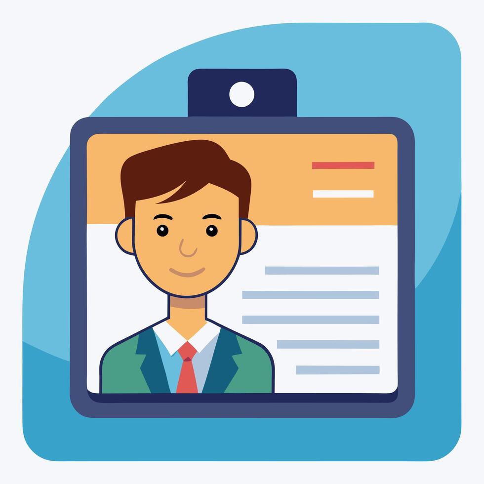 employee ID cards with male avatars, featuring clean and modern designs, business attire, and personal identification details for professional use. vector