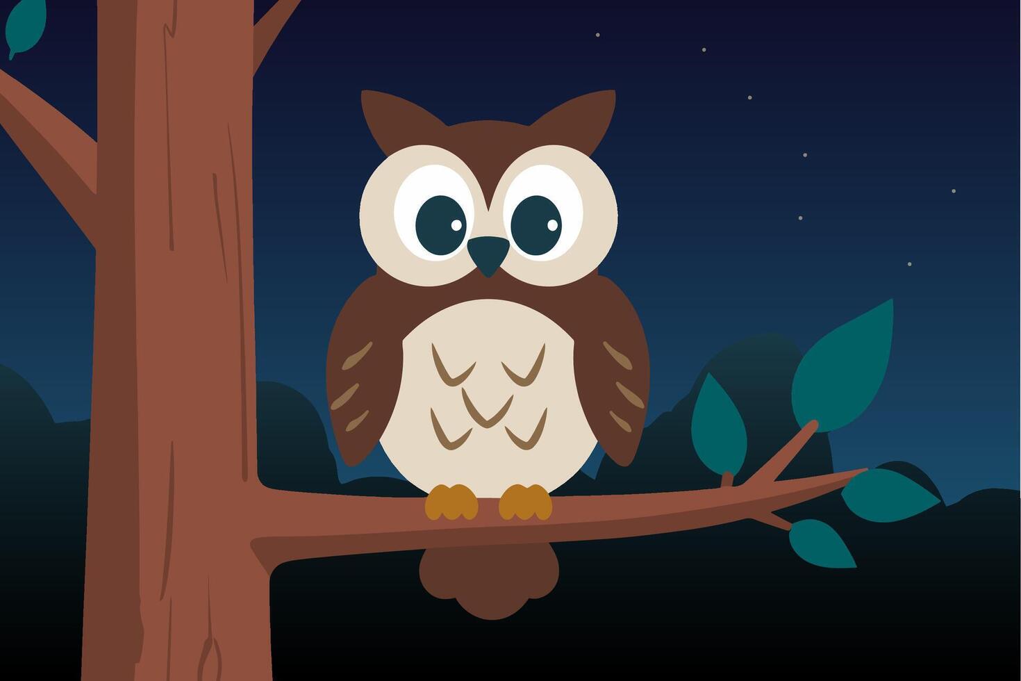 An owl on a tree branch at night vector