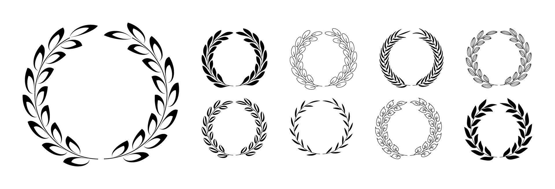 Laurel wreath collection isolated on background. Symbol of victory and achievement. Crest logo element set, Coat of arms, websites, infographic, catalogs, brochures, magazines, logos vector