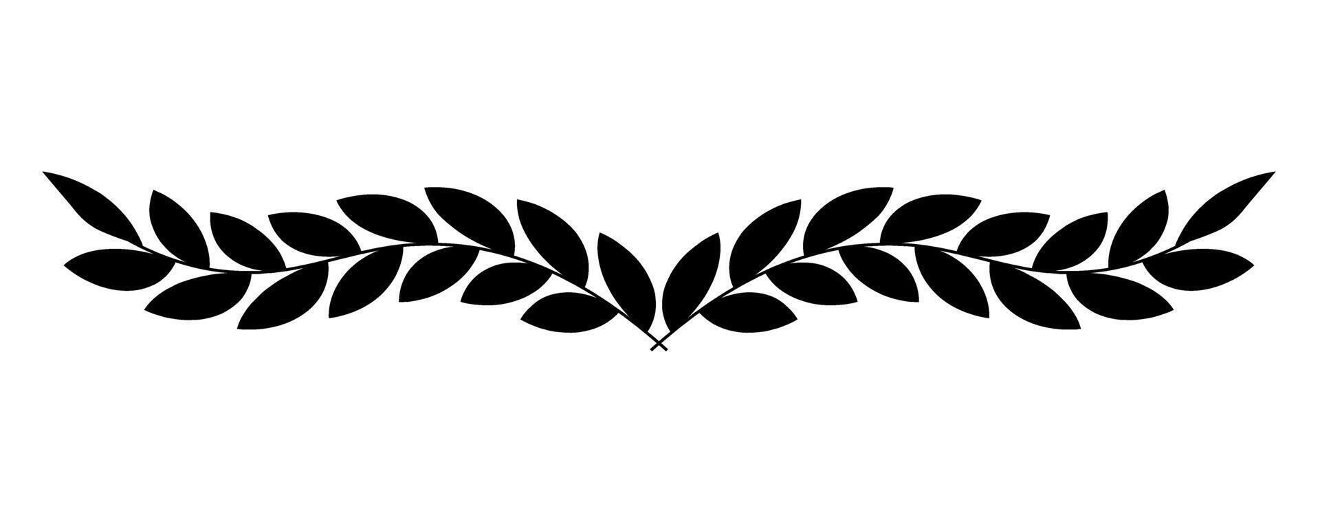 Black olive branch isolated on background. Laurel wreath, winner award symbol, sign victory and wealth in the Roman Empire. Laurel Leaf crown branch black logo icon design vector