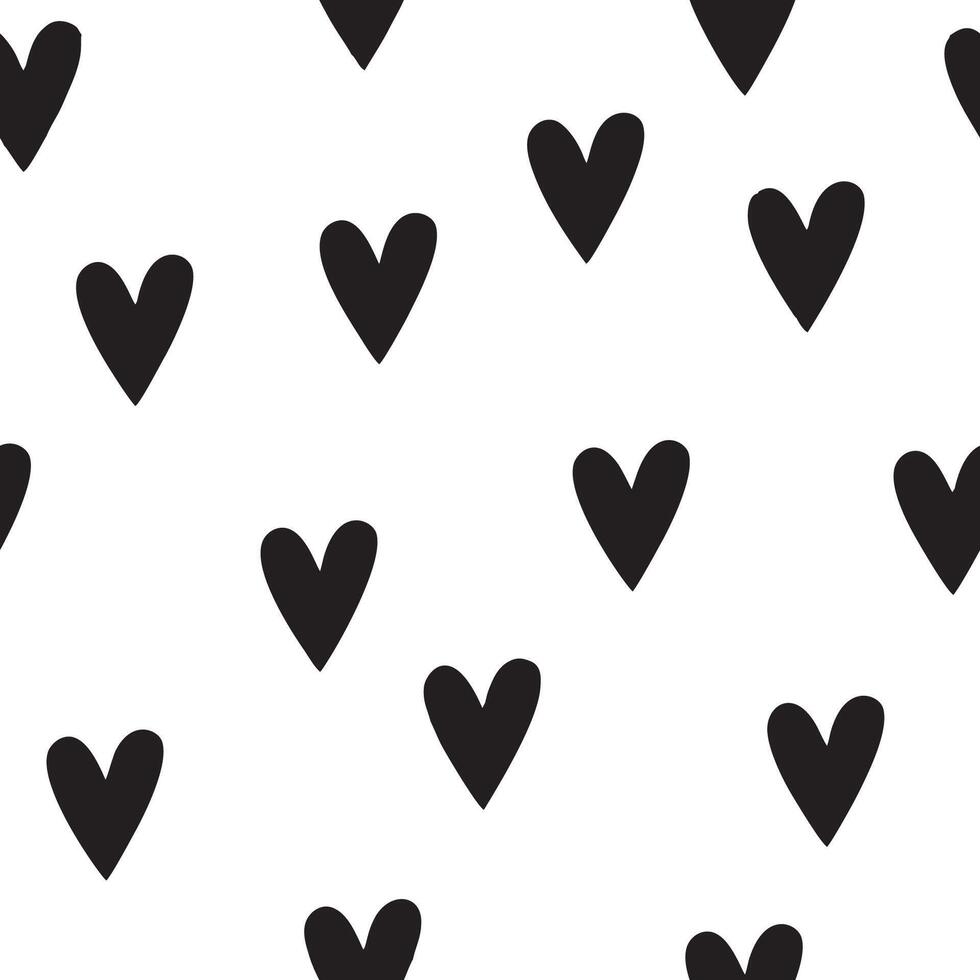Monochrome seamless pattern with hearts Isolated on white background. Texture for scrapbooking, wrapping paper, textiles, home decor, Wallpaper, Fabric. Black and White Background Illustration vector