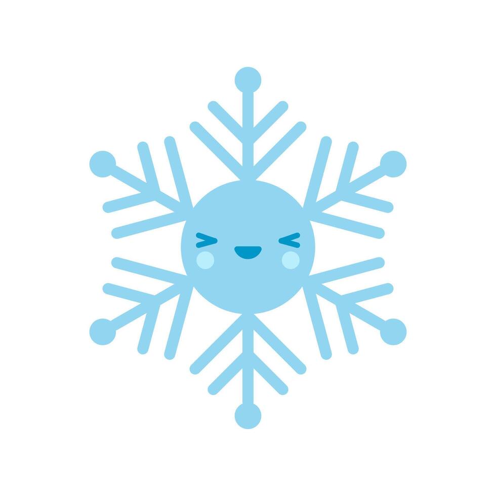 Cute blue emoji Snowflake icon. Merry Christmas Cartoon Illustration for winter holiday invitation, greeting card, design vector