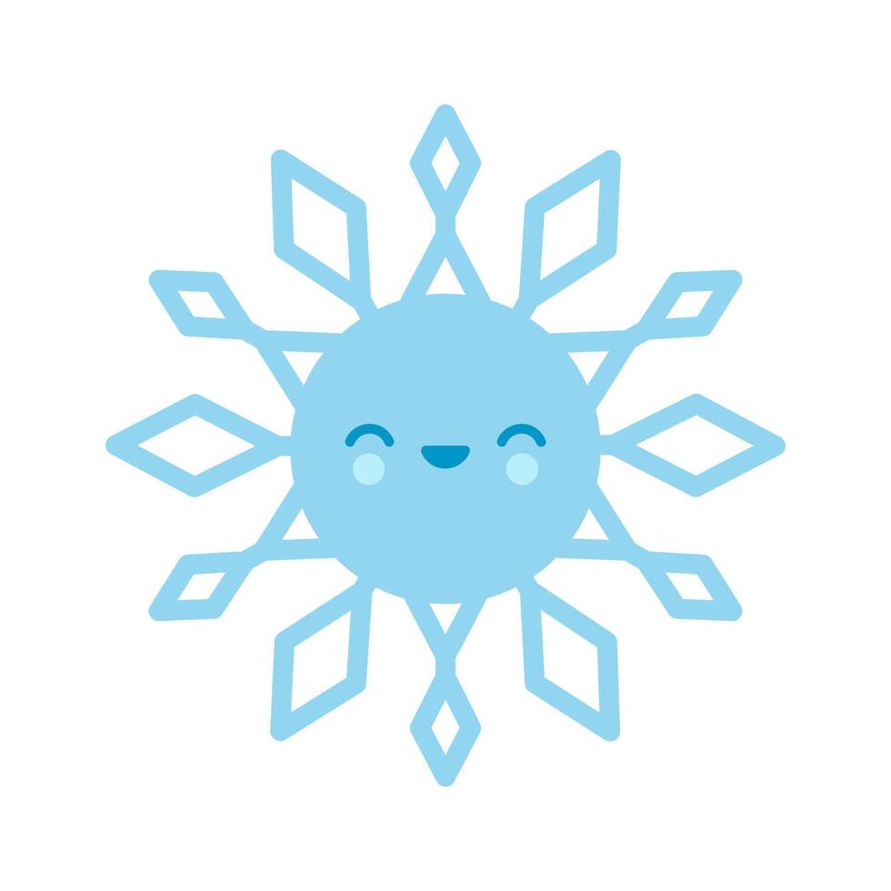 Smiling blue snowflake emoji icon. Winter time. Happy holiday. Cartoon style. Simple flat design. illustration vector