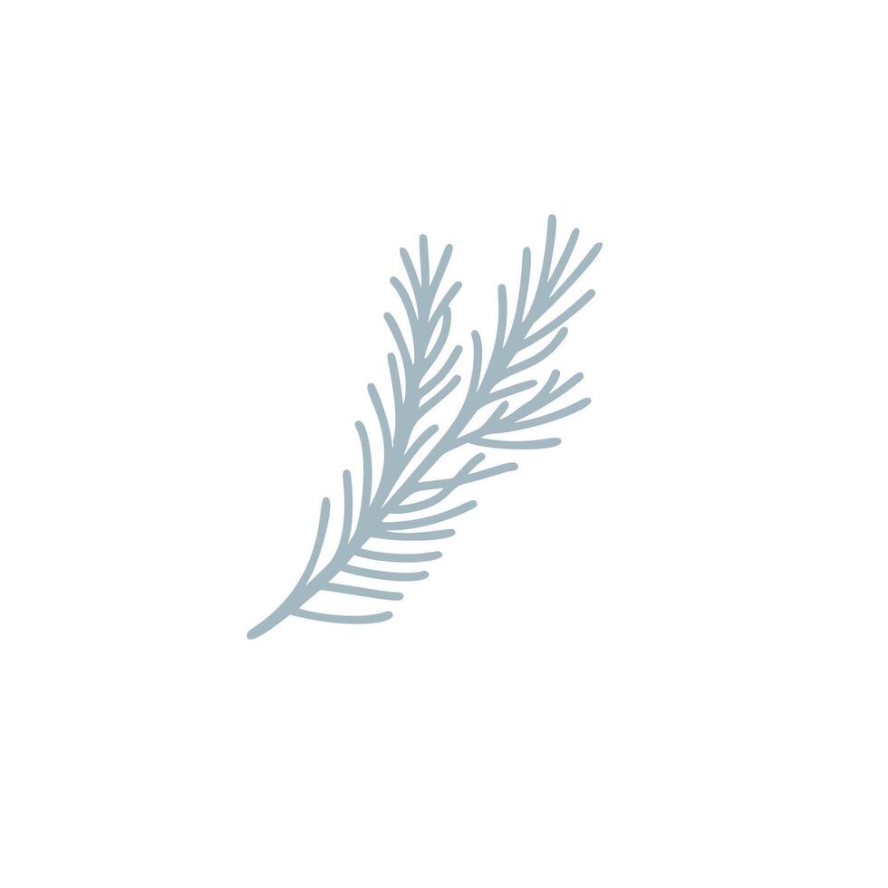 Christmas doodle silhouette pine tree branch plant. Hand drawn xmas decorations illustration isolated on white background. Design element for holiday greeting card gift tag vector