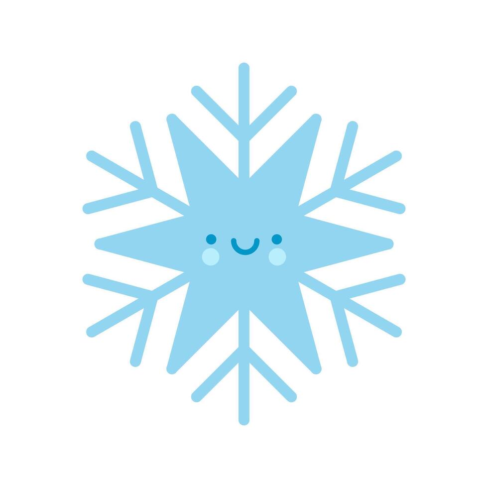 Smiling blue snowflake emoji icon. Winter time. Happy holiday. Cartoon style. Simple flat design. illustration vector