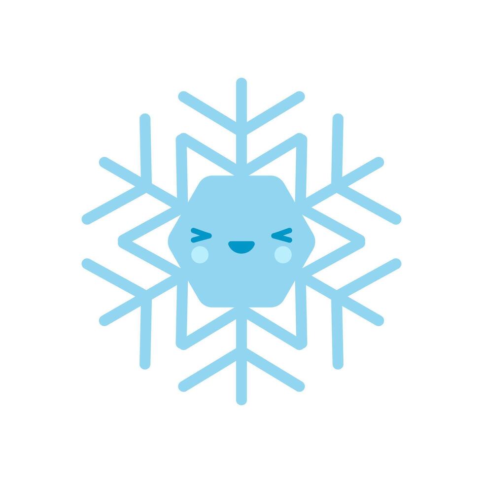 Smiling blue snowflake emoji icon. Winter time. Happy holiday. Cartoon style. Simple flat design. illustration vector