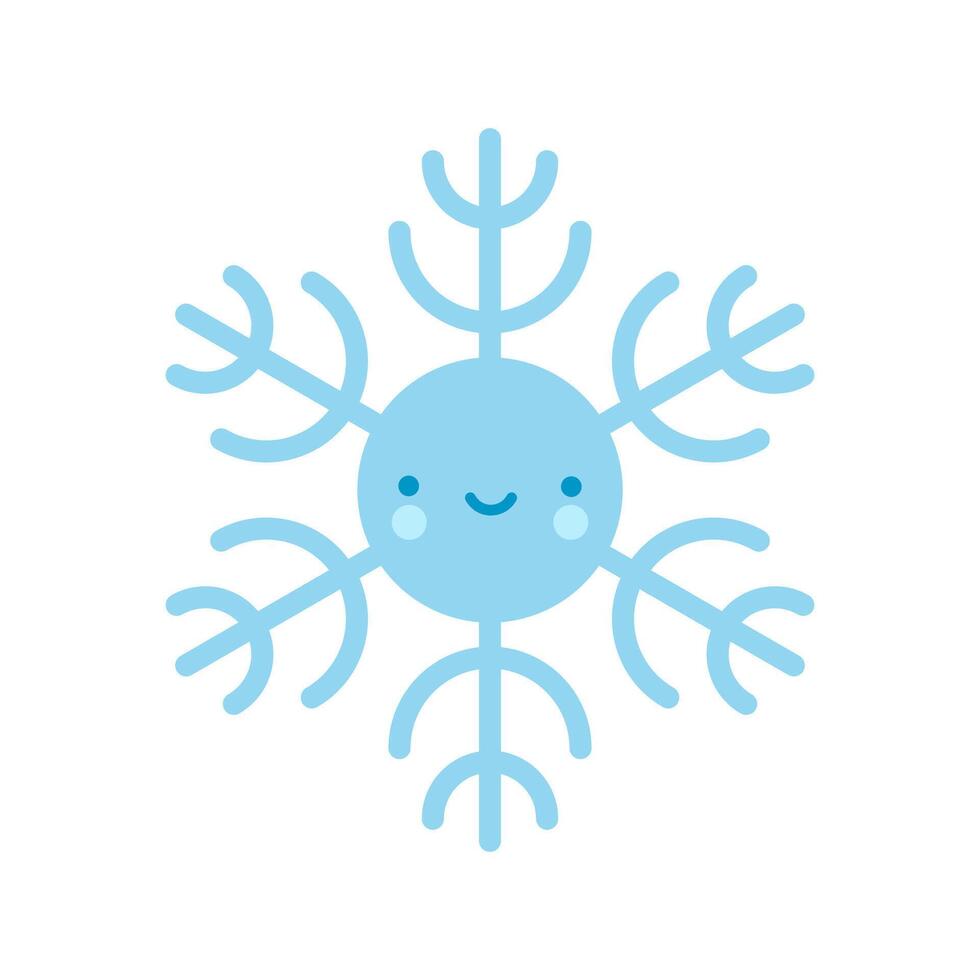 Cute blue emoji Snowflake icon. Merry Christmas Cartoon Illustration for winter holiday invitation, greeting card, design vector