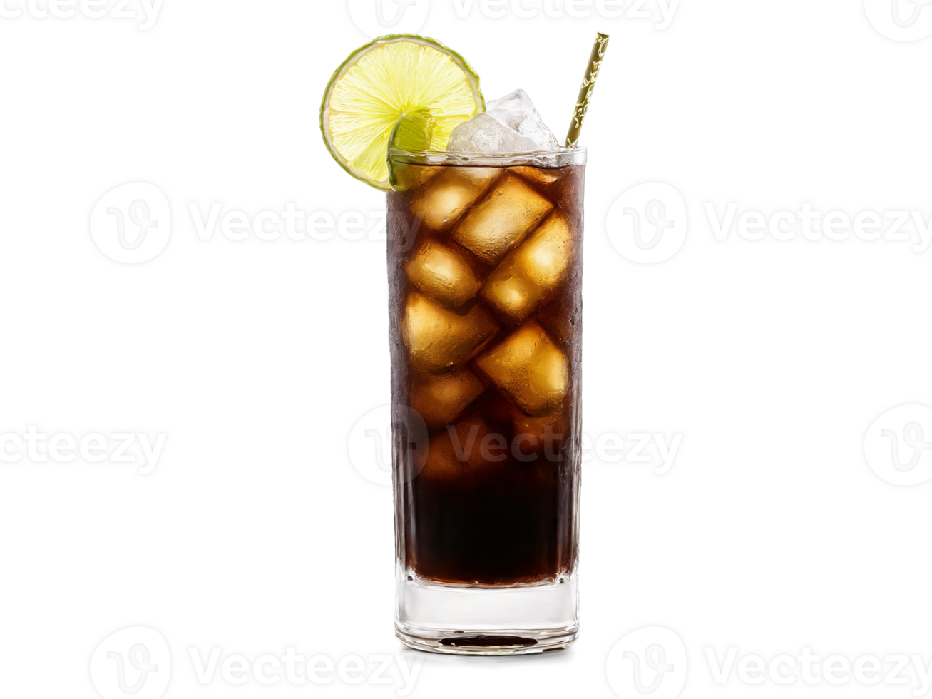 Cuba Libre A tall glass with dark brown liquid lime wedge and ice with rum png