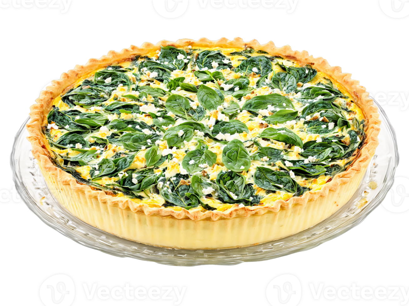 Spring quiche spinach and goat cheese quiche with a buttery crust served on a transparent png