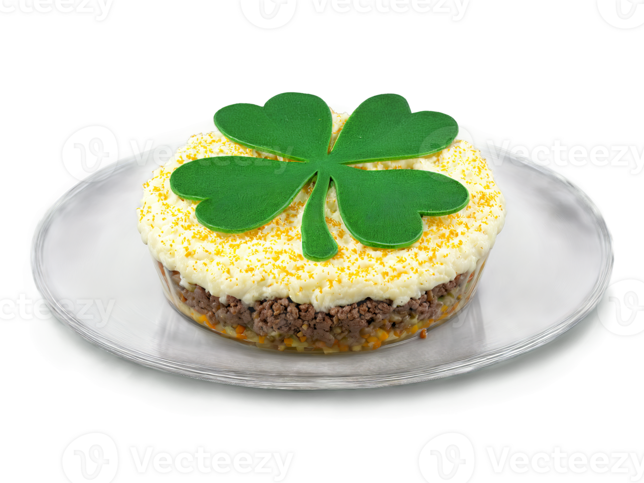 St Patrick s Day lunch shepherd s pie with a shamrock garnish served png