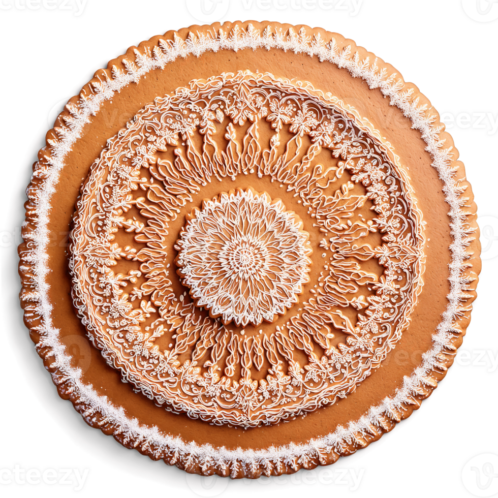 Tula Gingerbread Mandala ornate spiced gingerbread cookies arranged in an intricate circular pattern dusted png