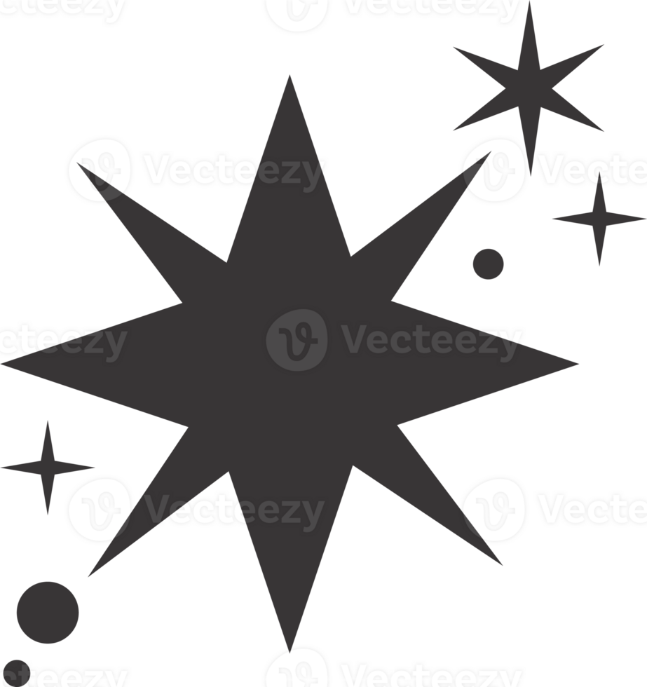 Star icon. Bling and sparkle shapes. Retro Y2K graphic design elements. Vintage twinkle starburst. Abstract simple 70s black Christmas symbol png