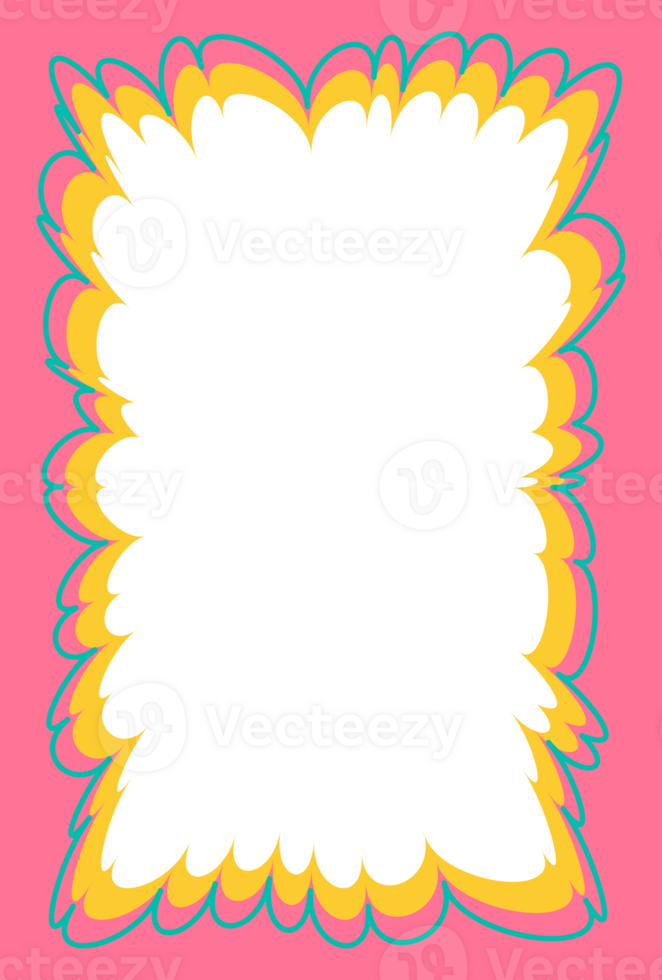 Wavy scallop border shape. Rectangle fun psychedelic hand drawn frame. Doodle cute design for text photo and picture. Groovy child template. Y2K decorative blank. png
